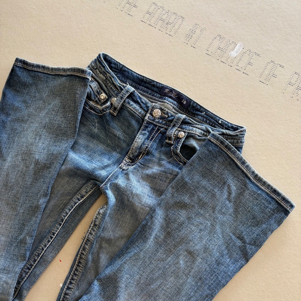 Y2K Miss Me Low Rise Jeans Bootcut Distressed Denim 28